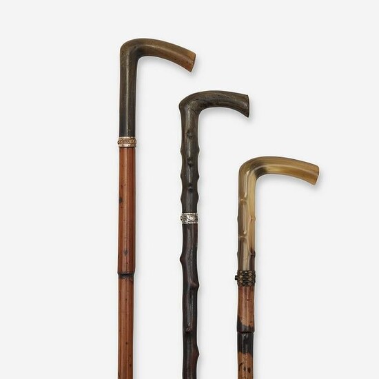 A group of three horn-mounted dagger canes, Various