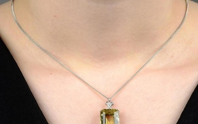 A heliodor and diamond pendant, on chain. Heliodor