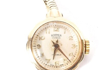 A lady's 9ct gold wristwatch by Roamer, the dial with Arabic numerals denoting hours