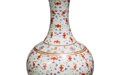 A large Chinese famille rose 100 bats vase with Guangxu six-character mark, probably from the period