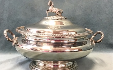 A large nineteenth century oval silver plated tureen & cover...