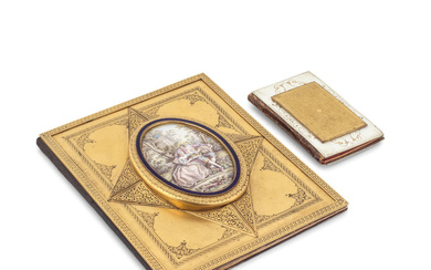 A late 19th century gilt brass and enamel blotter cover...