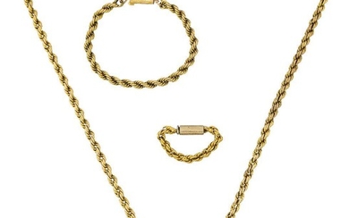 A late 19th century gold necklace and bracelet, of Prince-of-Wales link design, length 61.5 and 19.5cm respectively; together with an additional section with clasp, length 9.0cm (3)