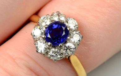 A late Victorian 18ct gold Sri Lankan colour-change sapphire and diamond cluster ring.