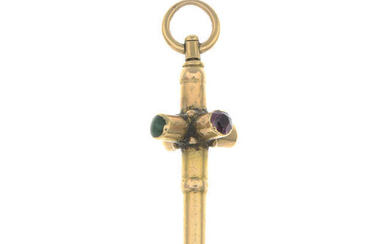 A late Victorian gold turquoise and garnet watch key.