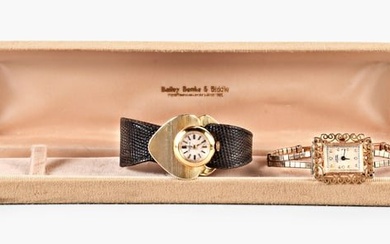 A lot of two lady's gold wrist watches