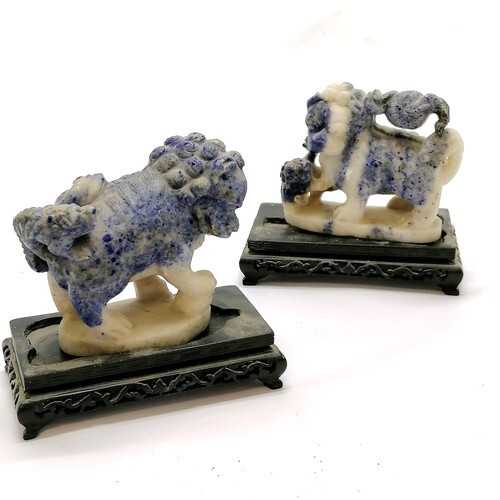 A matched pair of antique Chinese Lapis Lazuli and white har...