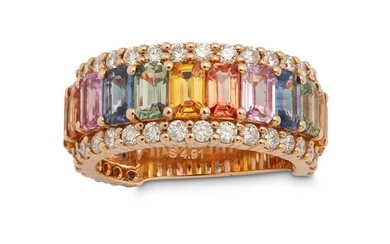 A multi-coloured sapphire and diamond ring