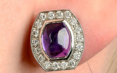 A pair of 18ct gold purple sapphire cabochon and brilliant-cut diamond earrings.