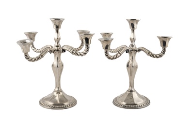 A pair of 20th C Spanish silver candelabra