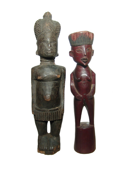 A pair of African wooden female figures