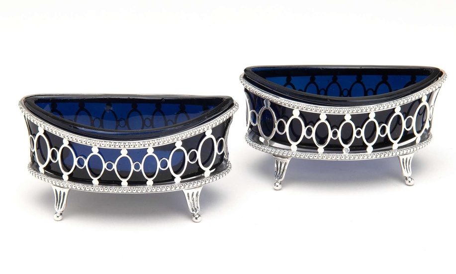 A pair of Dutch silver salt cellars with blue glass liners, Kingdom of Holland Amsterdam