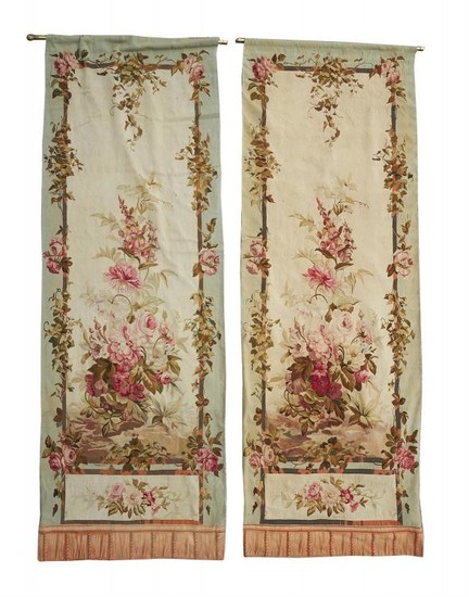 A pair of French entrefenêtre tapestries in Aubusson taste