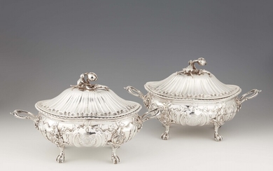 A pair of George III silver tureens