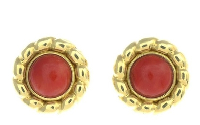 A pair of coral earrings.Fittings for non-pierced ears.