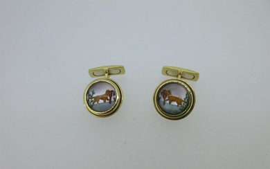 A pair of dog and pheasant Essex crystals set in 18ct