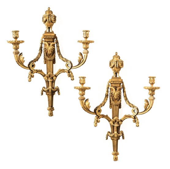 A pair of large gilt-bronze wall lights, late 18th/early 19th century, probably after a drawing by Jean-Louis Prieur
