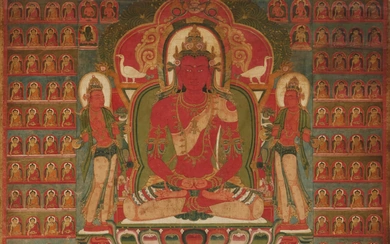 A thangka of Amitabha with myriad Buddhas, Central Tibet, 14th century