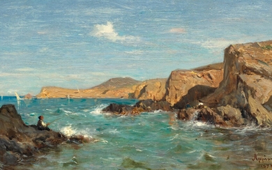 ADOLPHE APPIAN(1818 Lyon 1898)Pêcheur au bord de la mer. 1878.Huile sur toile. Signé et daté...