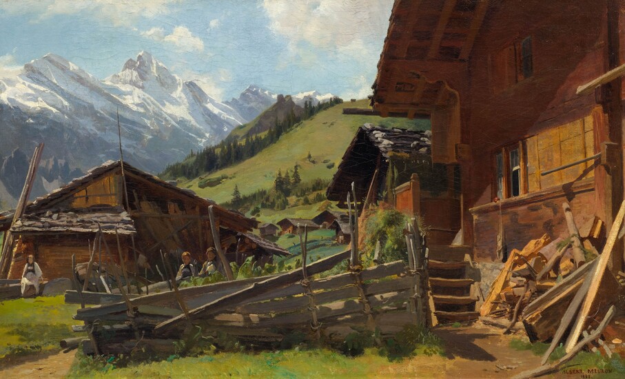 ALBERT DE MEURON(1823 Neuchâtel 1897)Chalets. 1850.Huile sur toile.Signé et daté en bas à droite :...