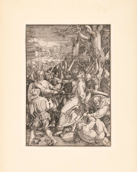 ALBRECHT DURER, Nuremberg, Germany, 1471-1528, "Christ Taken Captive/The Kiss of Judas", plate ten from the "Large Passion", first p...
