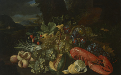 ALEXANDER COOSEMANS (ANTWERP 1627-1689) A basket of lemons, asparagus, peaches...