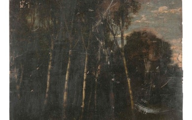 AMERICAN SCHOOL (19th Century,), Landscape with birches., Oil on canvas laid down on board, 22" x