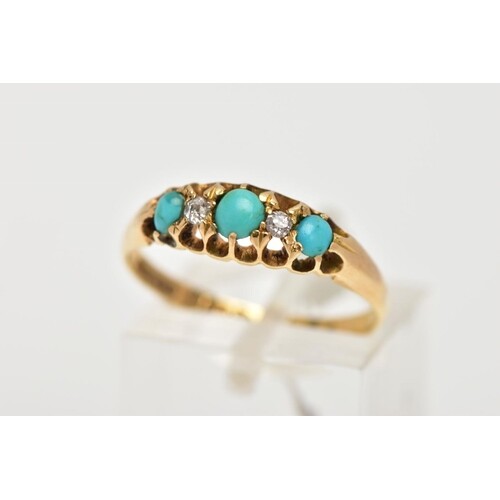 AN EARLY 20TH CENTURY, 18CT GOLD TURQUOISE AND DIAMOND BOAT ...