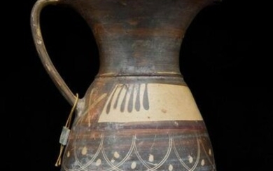 AN ETRUSCAN-CORINTHIAN POTTERY OLPE - EX. MUSEUM