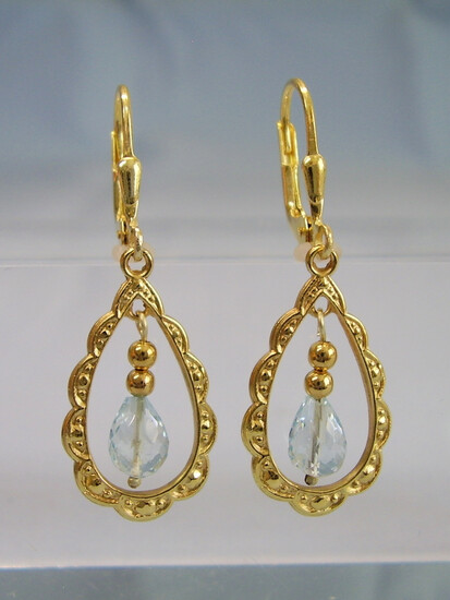 AQUAMARINE EARRINGS SILVER GOLD PLATED.