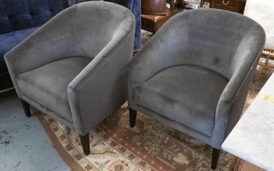 ARMCHAIRS, a pair, contemporary design in grey velvet with...