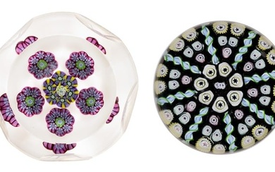 ASSORTED MILLEFIORI ART GLASS PAPERWEIGHTS, LOT OF TWO
