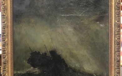 A.VOUCK Navire dans la tempête Huile sur toile signée en bas