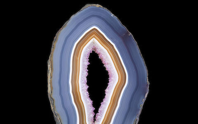 Agate Geode Cross-section with Amethyst Lined Cavity