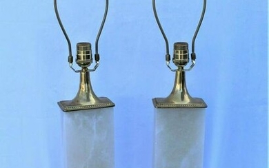 Alabaster and solid Brass Lamps , Mid-Century Modern .