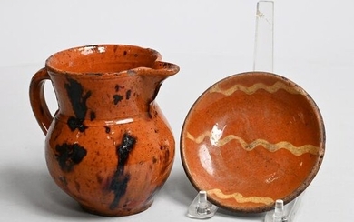 American Glazed Redware Pitcher and Plate, C. 1840