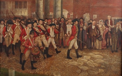 American School (Am. 19th Century), British Evacuate Boston, March 17, 1776, oil on canvas