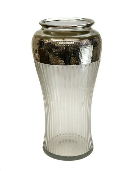 American Sterling Silver Overlay Cut Glass Vase, c900