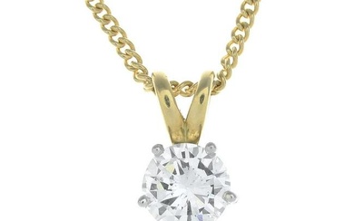 An 18ct gold brilliant-cut diamond pendant, suspended