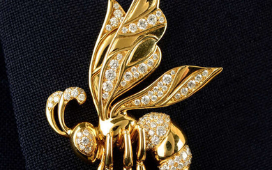 An 18ct gold pavé-set diamond wasp brooch, by Kat Florence.