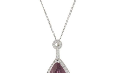 An 18ct gold pink tourmaline and diamond pendant, with chain