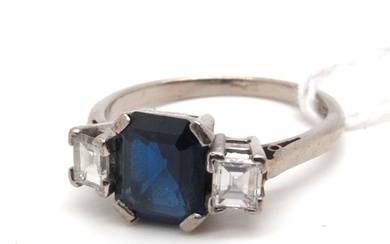 An Art Deco Style Sapphire and Diamond Three Stone Ring, rec...