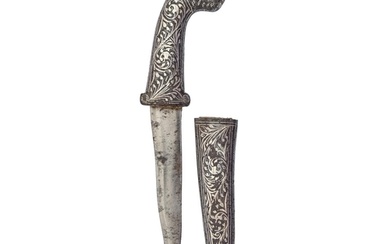 An Indian damascened dagger and sheath, Khanjar, 19th c, wit...
