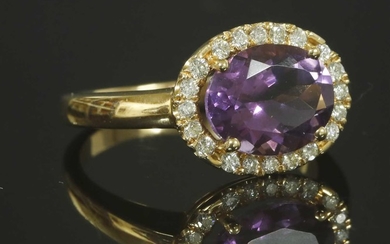 An Italian rose gold amethyst and diamond halo cluster ring