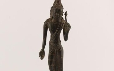 An antique Chinese bronze standing Buddha Height: 11