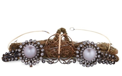 An antique pearl and diamond headpiece designed as two...