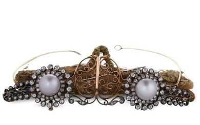 An antique pearl and diamond headpiece