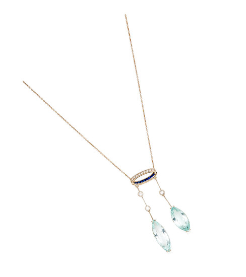 An aquamarine, sapphire and diamond pendent necklace