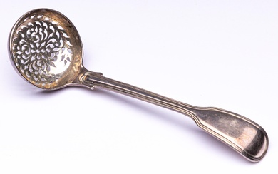 An early Victorian silver sugar sifter by Mary Chawner, London c1839, length (L:15cm, wt. 56.1g.