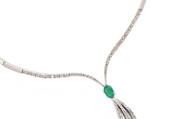 An emerald and diamond collarette style necklace